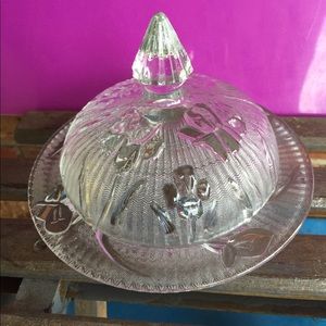 2661 VTG Butter Dish Jeannette Iris and Herringbone Clear Butter Dish